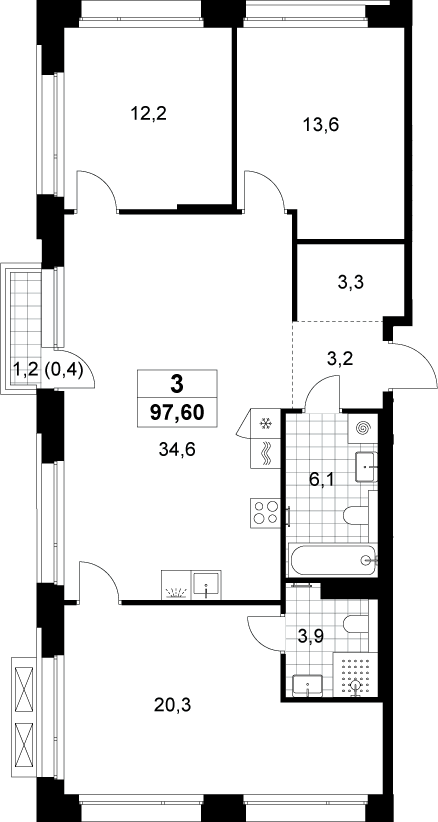 4+ комнаты, 97.2 м², 2/6 этаж, ЖК «Хольм»