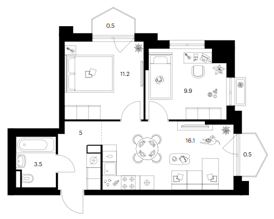 2-комн., 45.7 м², 5/25 этаж, ЖК «Ярославский»