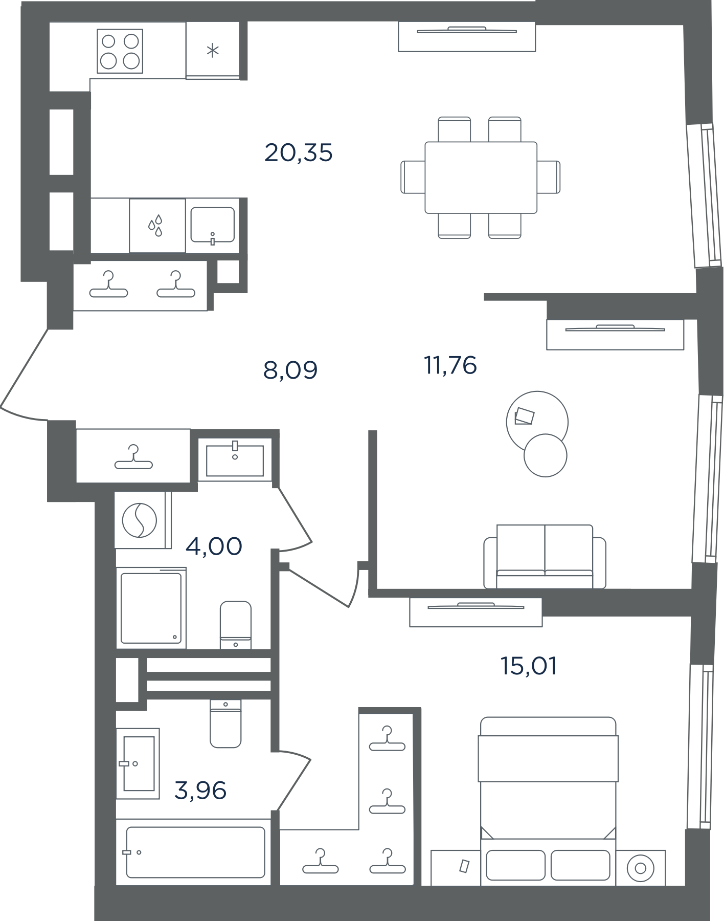 2-комн., 63.17 м², 5/30 этаж, ЖК «Сикрет Гарден»