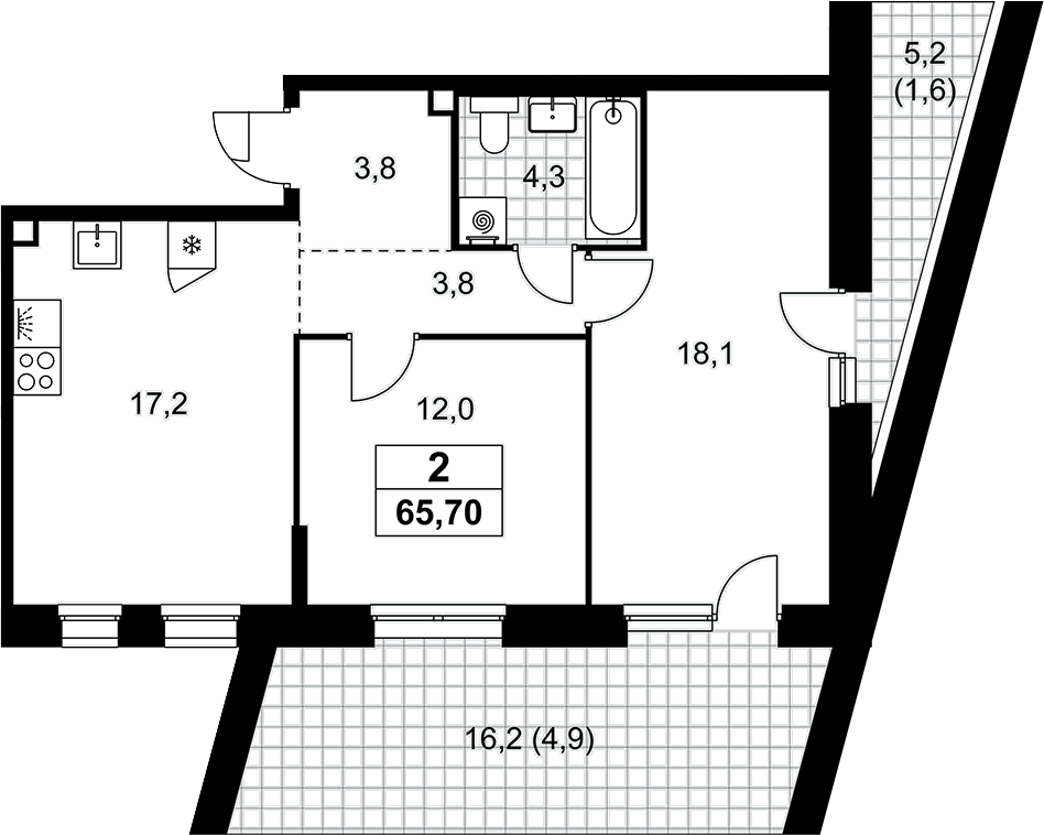 3-комн., 59.2 м², 3/10 этаж, ЖК «Прокшино»