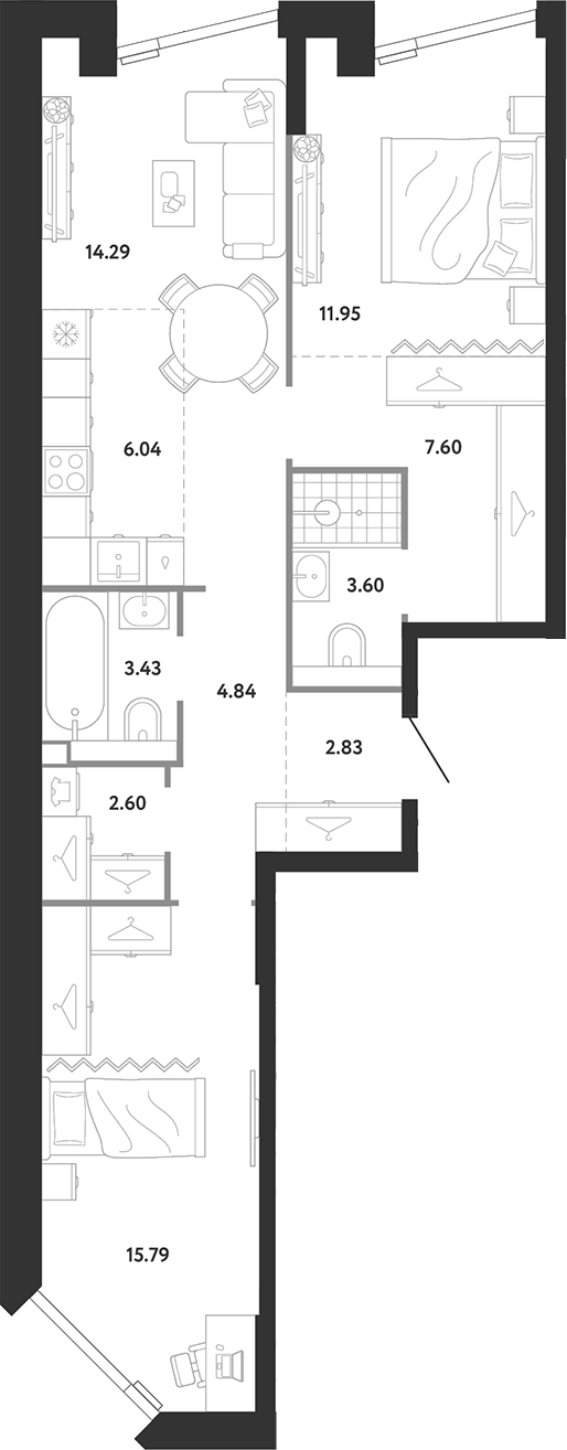 2-комн., 72.97 м², 5/26 этаж, ЖК «Ридж»