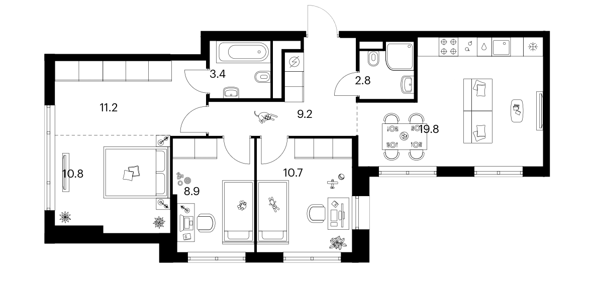 3-комн., 76.8 м², 23/29 этаж, ЖК «Москворечье»