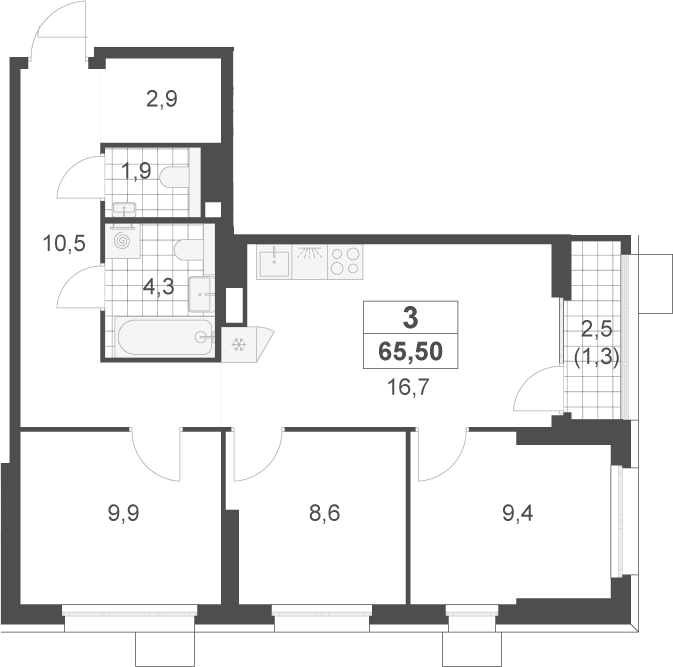 4+ комнаты, 64.2 м², 3/22 этаж, ЖК «Скандинавия»