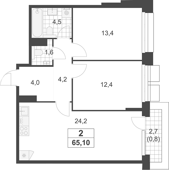 3-комн., 64.3 м², 14/19 этаж, ЖК «Южные сады»