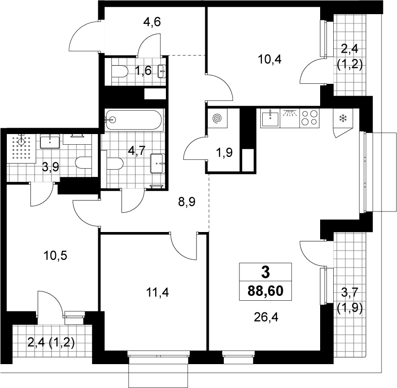 4+ комнаты, 84.3 м², 15/15 этаж, ЖК «Деснаречье»