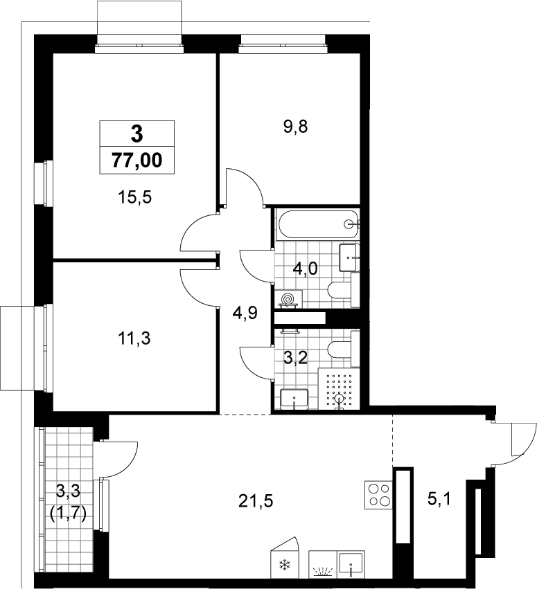 4+ комнаты, 75.3 м², 8/15 этаж, ЖК «Деснаречье»