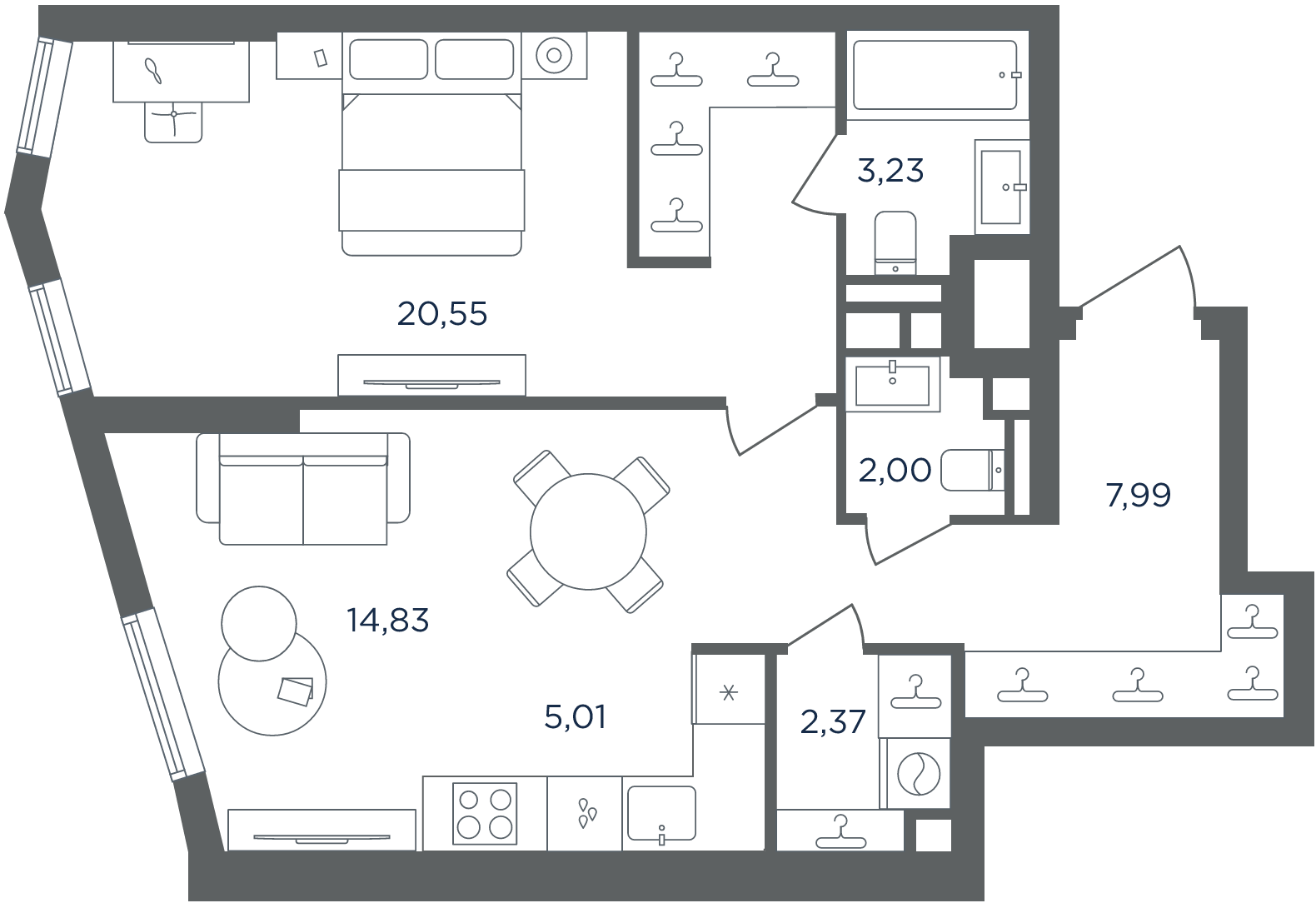2-комн., 55.98 м², 16/30 этаж, ЖК «Сикрет Гарден»