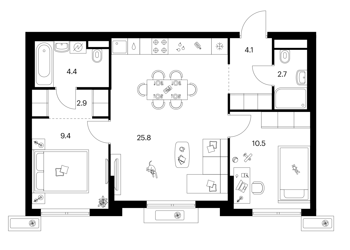 2-комн., 59.8 м², 10/25 этаж, ЖК «Ярославский»