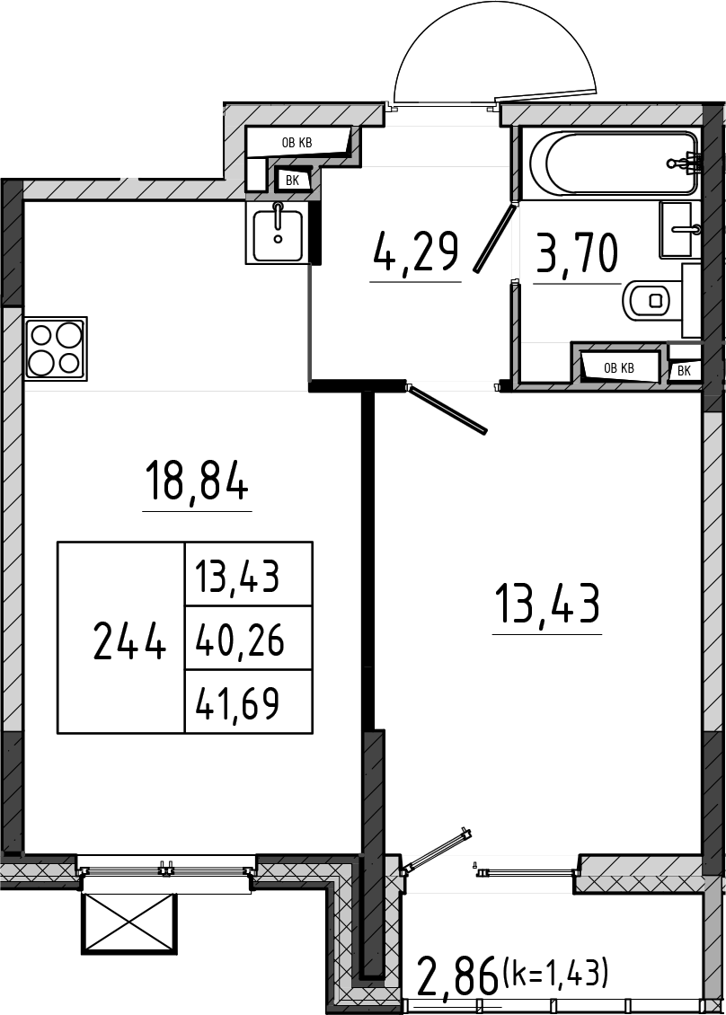 2-комн., 40.26 м², 6/17 этаж, ЖК «Поварово-Молодежный-2»