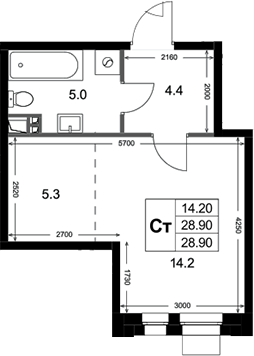 Студия, 28.9 м², 2/3 этаж, ЖК «Кореневский Форт 2.3»