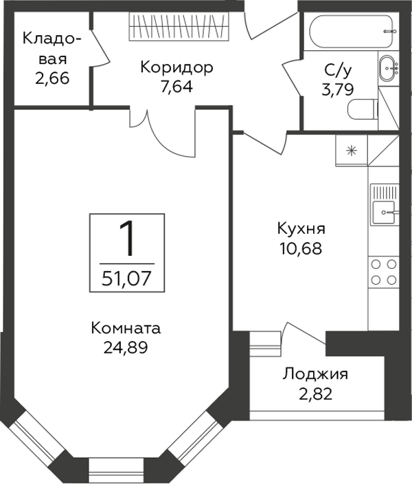 1-комн., 49.66 м², 3/23 этаж, ЖК «Пахра Сити»