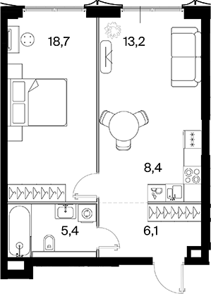 2-комн., 51.7 м², 3/16 этаж, ЖК «26 ПАРКВЬЮ»