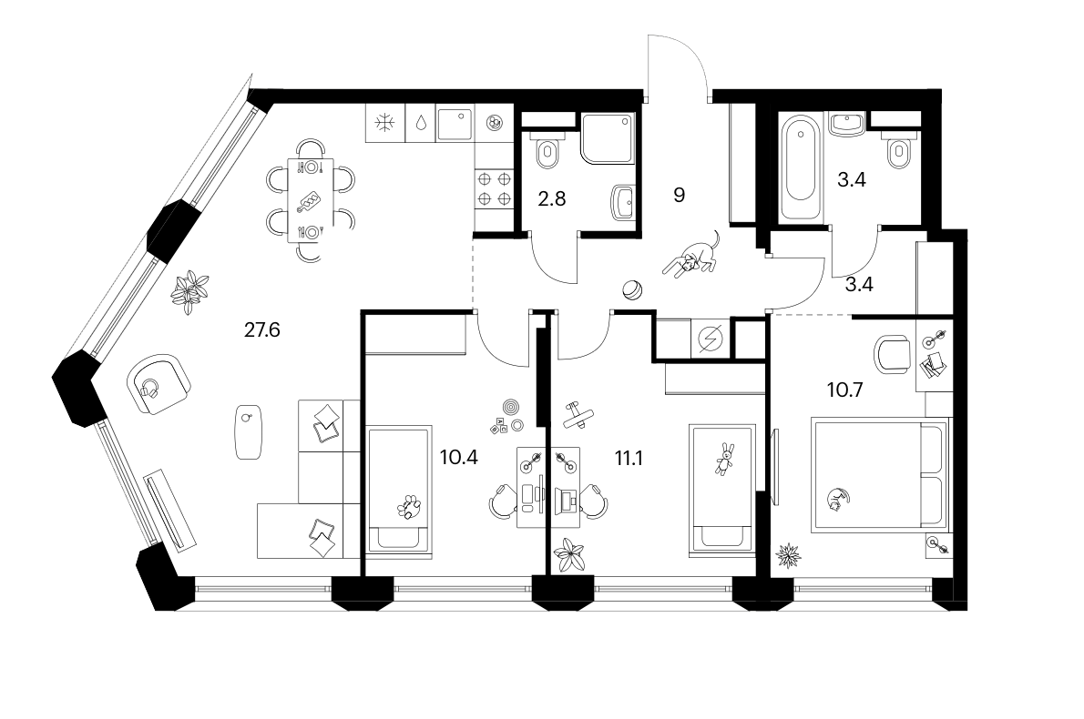 3-комн., 78.4 м², 37/39 этаж, ЖК «Москворечье»