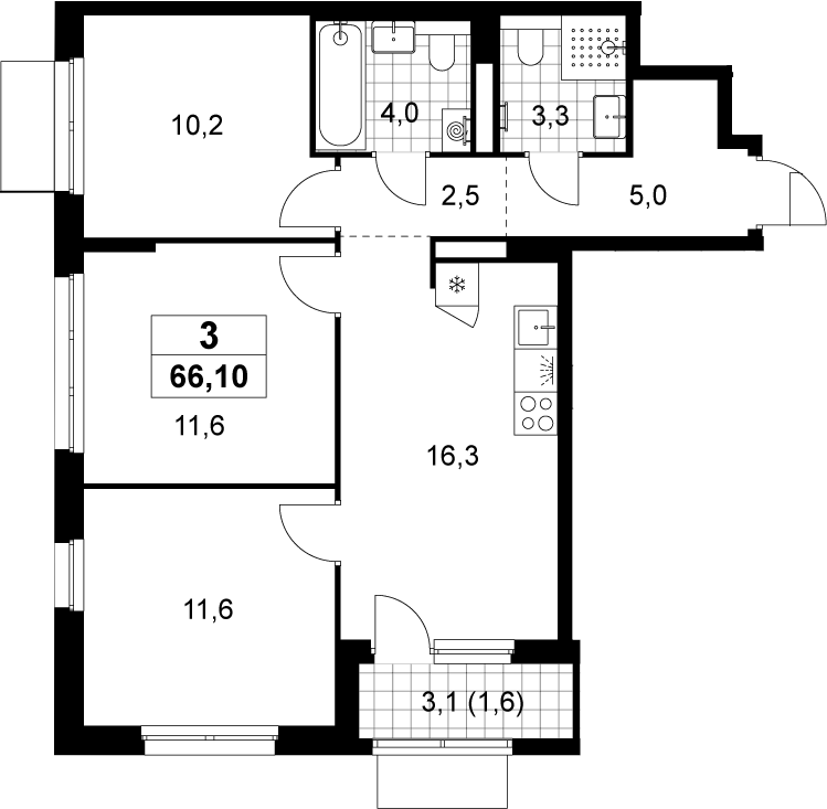 4+ комнаты, 64.5 м², 13/19 этаж, ЖК «Деснаречье»