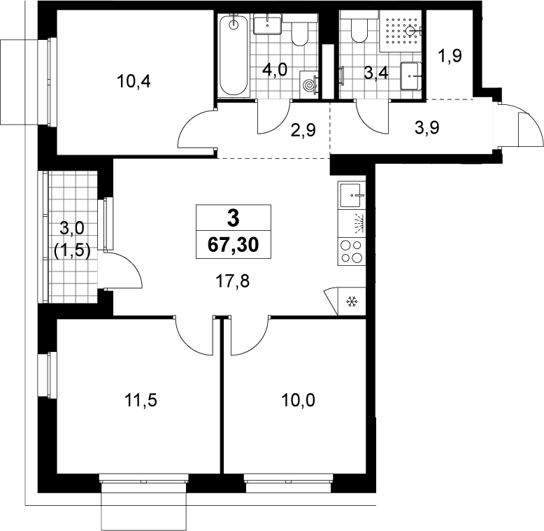 4+ комнаты, 65.8 м², 9/15 этаж, ЖК «Деснаречье»