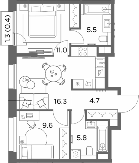 2-комн., 52.9 м², 6/6 этаж, ЖК «Станиславский»