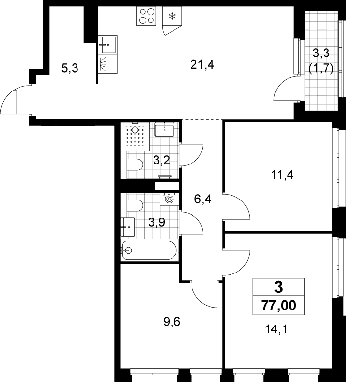 4+ комнаты, 75.5 м², 11/12 этаж, ЖК «Деснаречье»