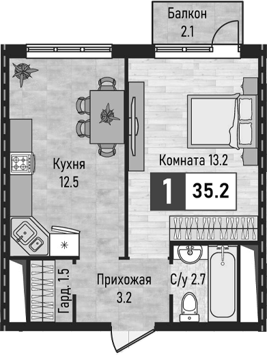 1-комн. Живописный