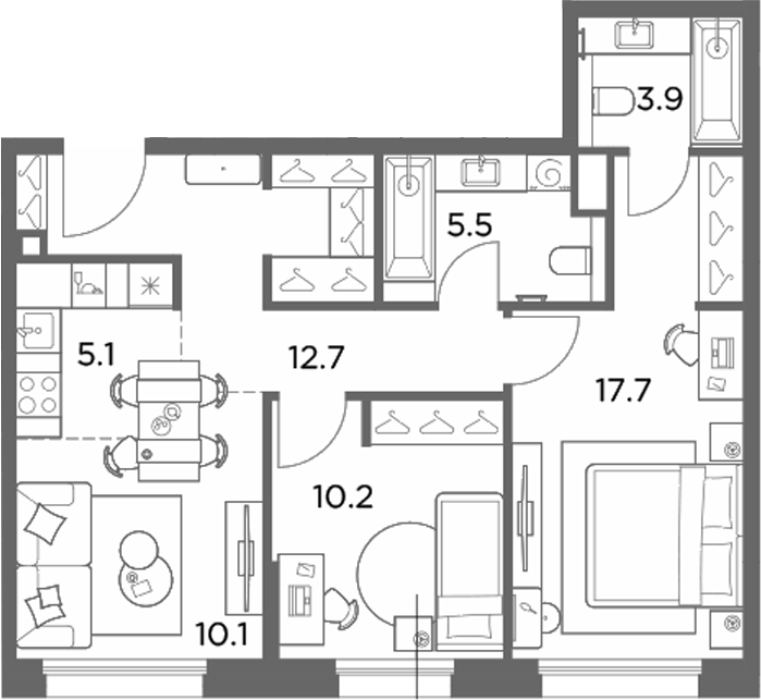 3-комн., 65.2 м², 3/6 этаж, ЖК «Станиславский»