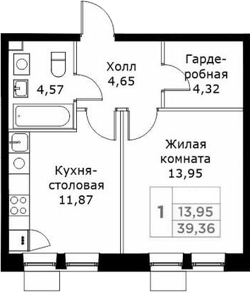 1-комн., 39.5 м², 21/25 этаж, ЖК «КИТ»
