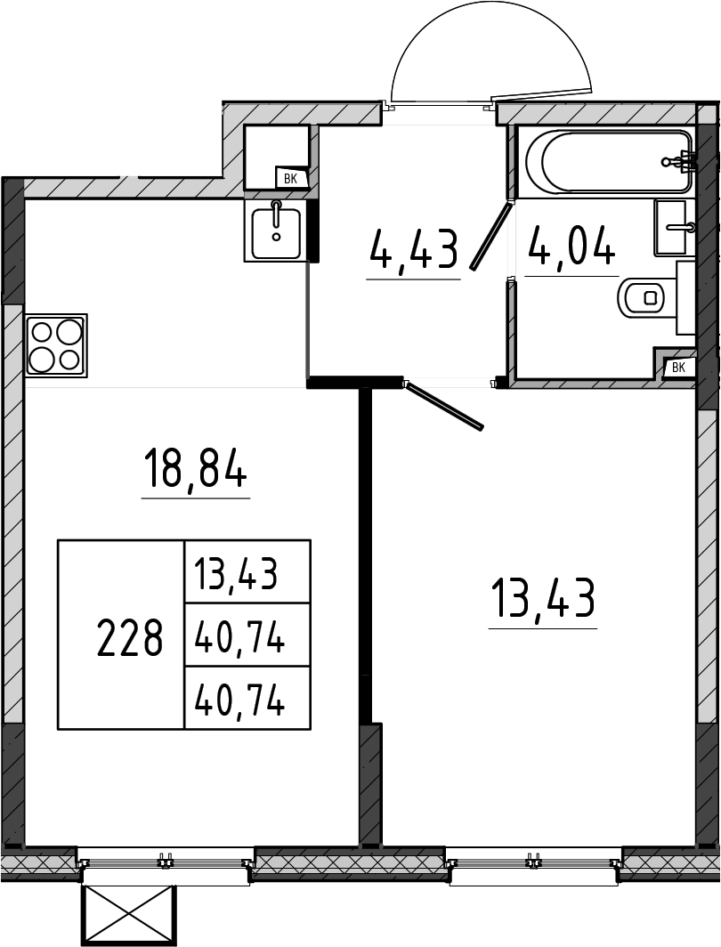 2-комн., 40.74 м², 2/17 этаж, ЖК «Поварово-Молодежный-2»