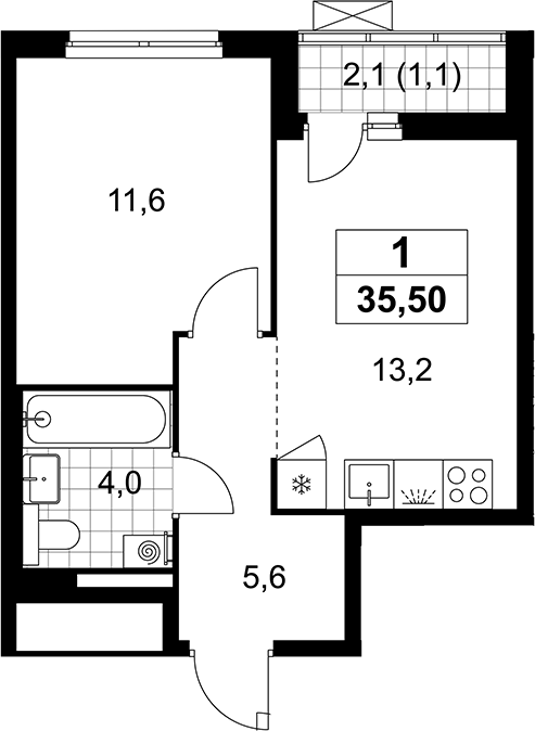 1-комн., 34.4 м², 11/12 этаж, ЖК «Деснаречье»