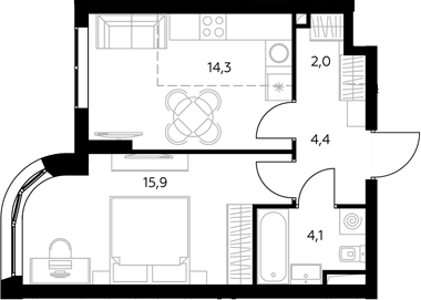 1-комн., 40.7 м², 28/43 этаж, ЖК «Адмирал»
