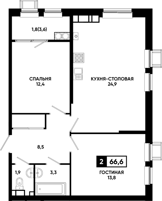 2-комн. Резиденция Софи